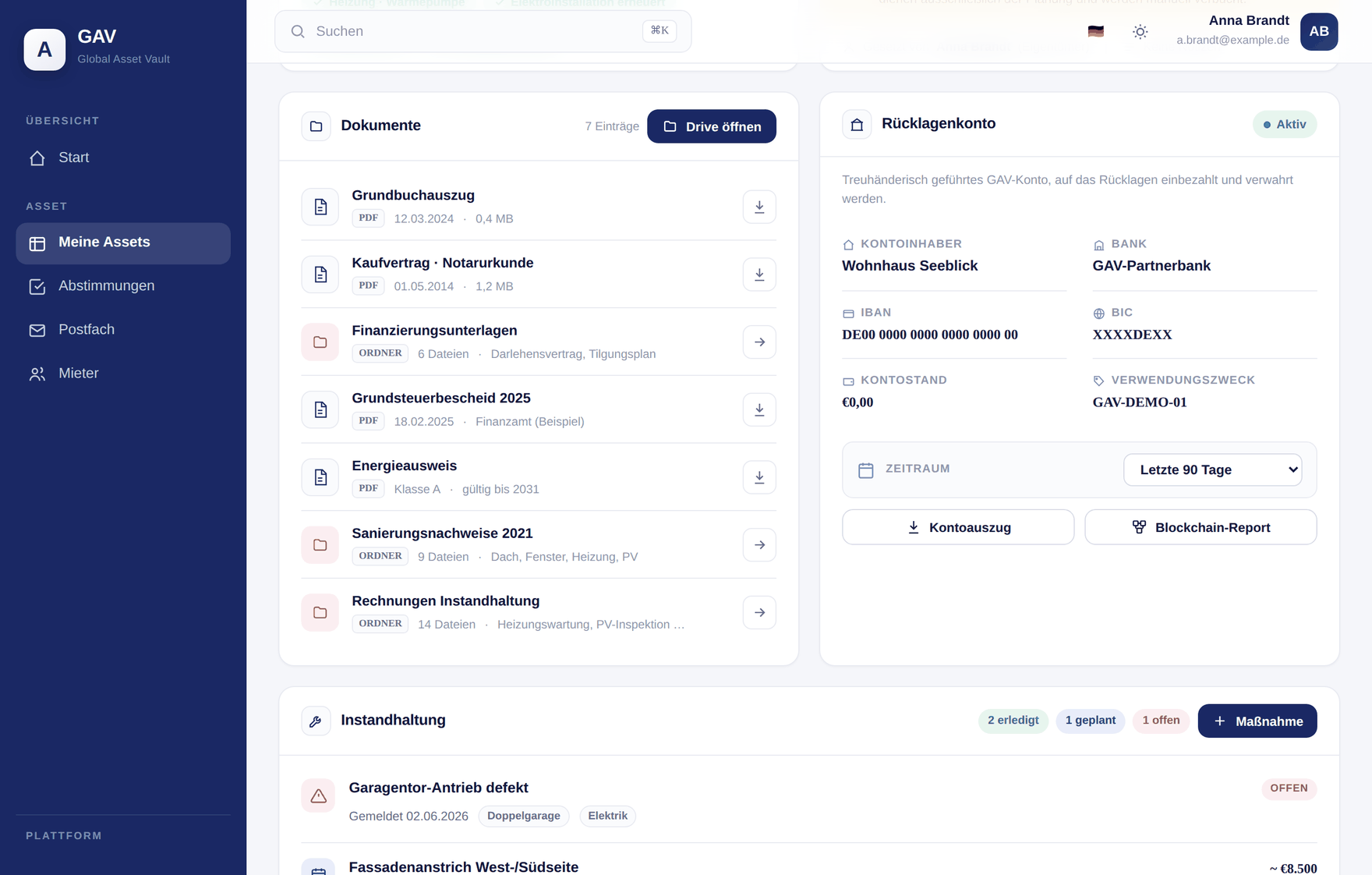 GAV document management (anonymised demo view)